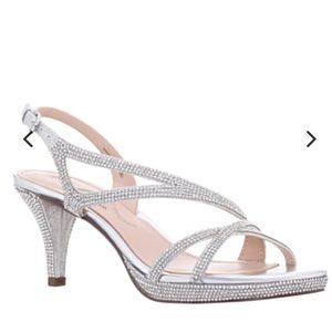 SILVER CRYSTAL MID-HEEL PLATFORM DRESS SANDAL